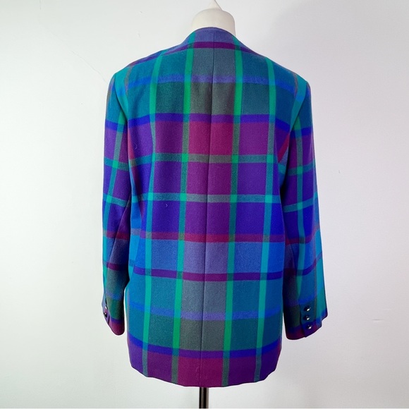 Vintage Avoca Made in Ireland Purple & Green Checked Wool Jacket Size S - Picture 5 of 11